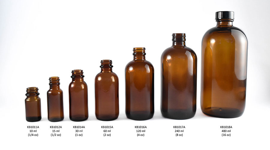 8 Oz. Boston Round Glass Bottle, Amber Bostin Round Bottle